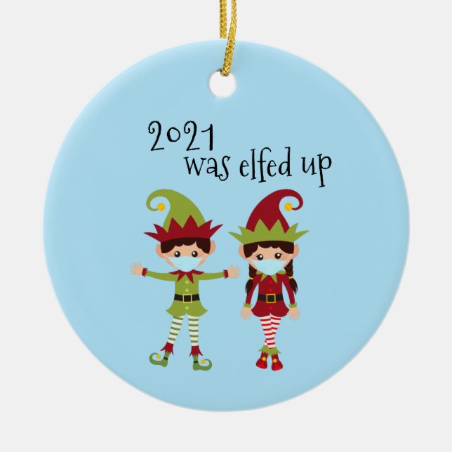 Adorno De Cerámica 2020 fue Elf, la mascara de cara divertida de Covi (Frente)