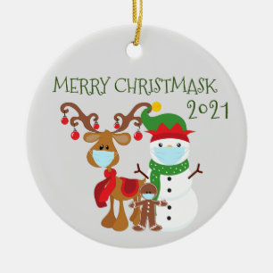 Adorno De Cerámica 2021 Merry Christmask Reindeer Quarantine