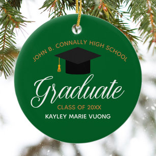 Adorno De Cerámica 2025 Graduación Personalizado Oro Verde Nombre de