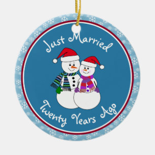 Adorno De Cerámica 20° aniversario regalo Navidades de parejas de nie