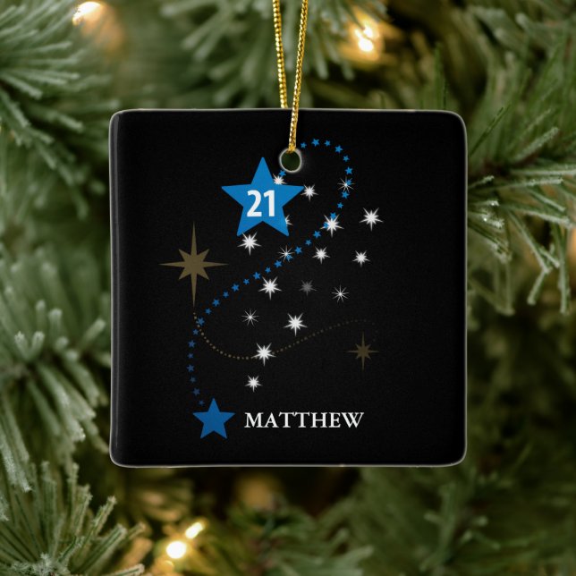 Adorno De Cerámica 21 años azul y negro personalizado (Árbol)