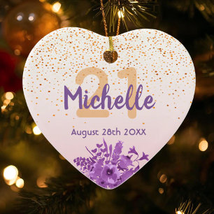 Adorno De Cerámica 21 cumpleaños rosa nombre florines rosados de oro