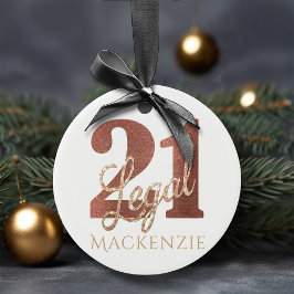 Adorno De Cerámica 21 y nombre de cumpleaños 21 de White Rose Gold Le