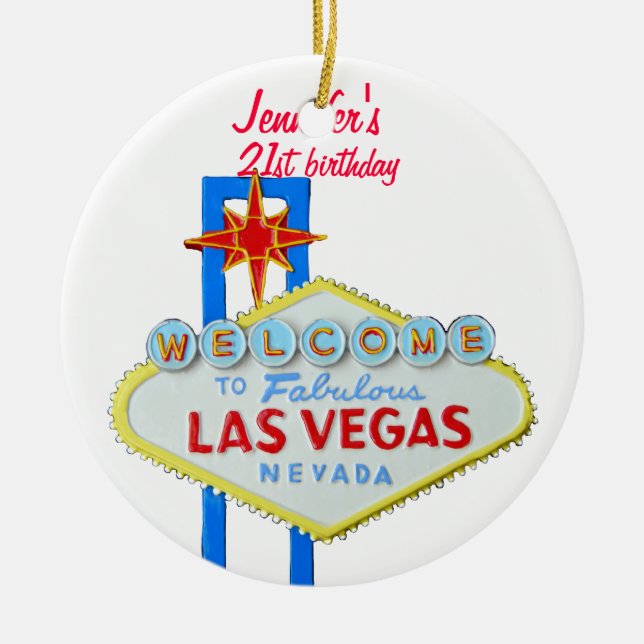 Adorno De Cerámica 21ro colgante del cumpleaños de Las Vegas (Frente)