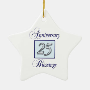 Adorno De Cerámica 25º Aniversario en Azul y Plata