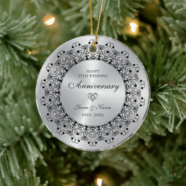 Adorno De Cerámica 25° aniversario Boda BlackMandala en oro (Árbol)