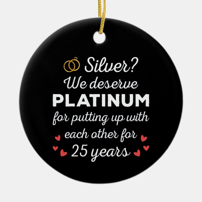 Adorno De Cerámica 25 Aniversario Boda I - Pareja Graciosa de Plata (Frente)