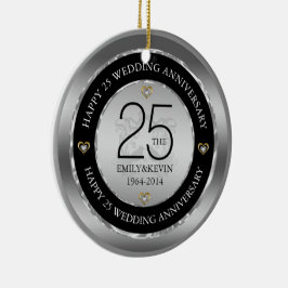 Adorno De Cerámica 25° aniversario Boda y diseño plateado