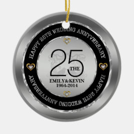 Adorno De Cerámica 25° aniversario Boda y diseño plateado