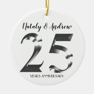 Adorno De Cerámica 25° Aniversario de la Plata Metálica