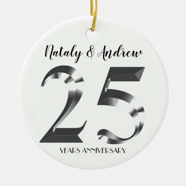 Adorno De Cerámica 25° Aniversario de la Plata Metálica (Frente)