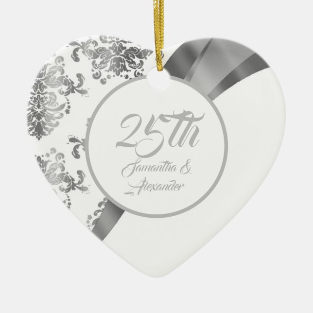 Adorno De Cerámica 25th Silver wedding Anniversary (Frente)
