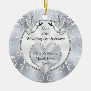 Adorno De Cerámica 25th Wedding Anniversary Christmas Ornament
