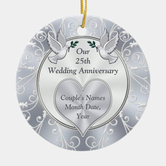 Adorno De Cerámica 25th Wedding Anniversary Christmas Ornament (Frente)