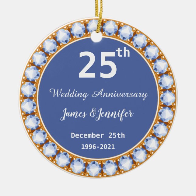 Adorno De Cerámica 25th Wedding Anniversary diamond Custom Names (Frente)