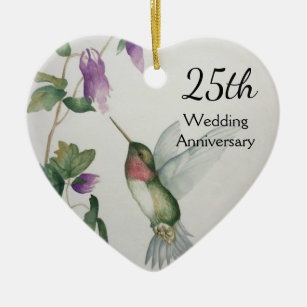 Adorno De Cerámica 25th Wedding Anniversary Pretty Bird Flower Heart