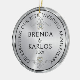 Adorno De Cerámica 25th wedding anniversary silver & white diamonds