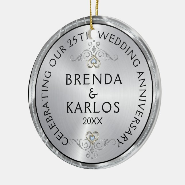 Adorno De Cerámica 25th wedding anniversary silver & white diamonds (Izquierda)