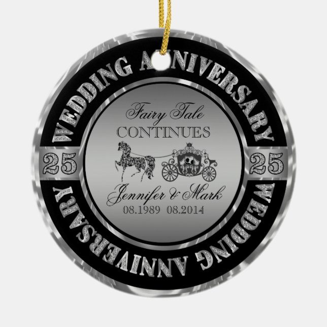 Adorno De Cerámica 25th Wedding Anniversary-Wedding Horse & Carriage (Frente)