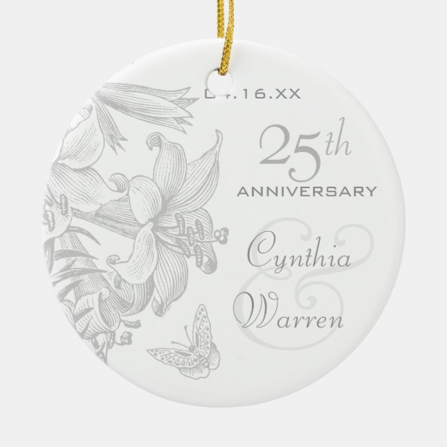 Adorno De Cerámica 25to Recuerdo del personalizado del aniversario de (Frente)