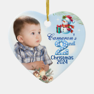 Adorno De Cerámica 2.º regalo de corazón fotográfico de Navidades