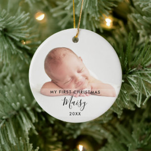 Adorno De Cerámica 2 Foto Elegante Escritura Baby Mi Primer Navidad