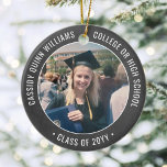 Adorno De Cerámica 2 Foto Graduación Chalkboard Elegante Blanco Negro<br><div class="desc">Conmemorar el logro del graduado con un elegante personalizado de pizarra en blanco y negro en dos sesiones de fotos de la graduación en el adorno navideño. Las imágenes y todo el texto son simples para el personalizar y pueden ser diferentes al principio y al final. (CONSEJOS DE DISEÑO DE...</div>