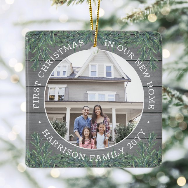 Adorno De Cerámica 2 Foto Nueva Casa 1Navidad Faux Gray Wood & Pine (Subido por el creador)