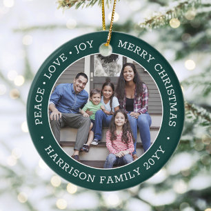 Adorno De Cerámica 2 Foto Paz Amor Alegría Feliz Navidad Blanco Verde