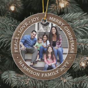 Adorno De Cerámica 2 Foto Paz Amor Alegría Feliz Navidad Falso Madera