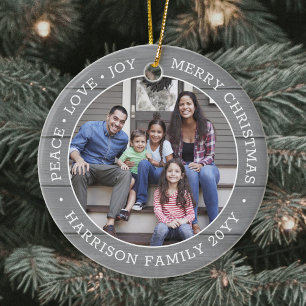 Adorno De Cerámica 2 Foto Paz Amor Alegría Feliz Navidad Falso Madera