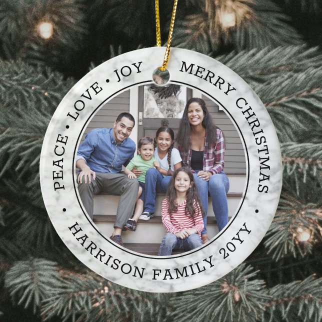 Adorno De Cerámica 2 Foto Paz Amor Alegría Feliz Navidad Faux Marble (Subido por el creador)