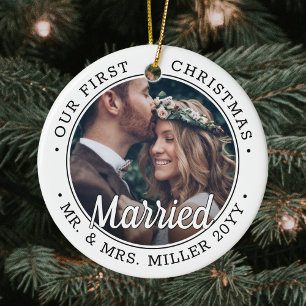 Adorno De Cerámica 2 Foto recién casados Primera Navidad Casada de Bl