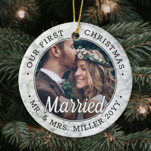Adorno De Cerámica 2 Fotografía de recién casados 1er Navidad Casado 