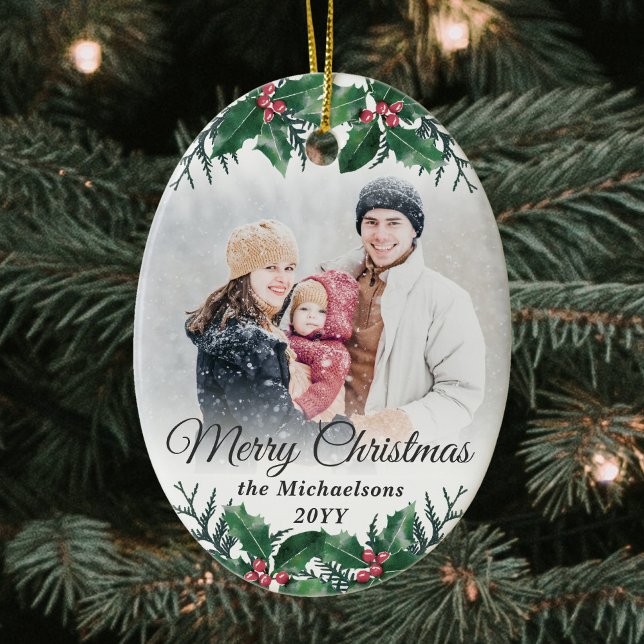Adorno De Cerámica 2 Fotografía Elegante Holly Greenery Feliz Navidad (Subido por el creador)
