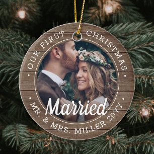 Adorno De Cerámica 2 Fotografía recién casados Primera Navidad Casada