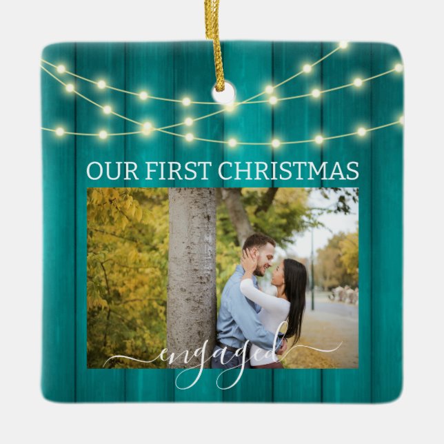 Adorno De Cerámica 2 Fotos 1 Navidades implicados en la luz Verde azu (Anverso)