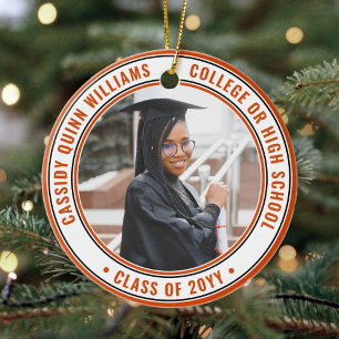 Adorno De Cerámica 2 Graduación fotográfica Elegante Naranja blanco y