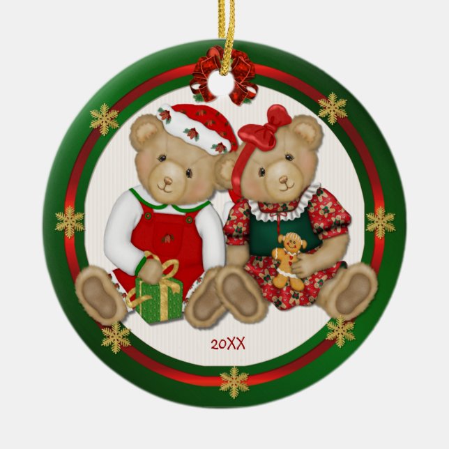 Adorno De Cerámica 2 lados - Beary Merry Teddy Bear Ornament (Frente)