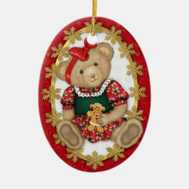 Adorno De Cerámica 2 lados - Beary Merry Teddy Bear Ornament (Frente)