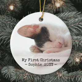 Adorno De Cerámica 2 Pet Photos My 1st Christmas Simple Black & White
