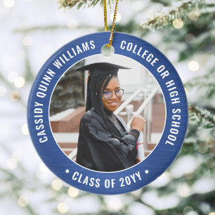 Adorno De Cerámica 2 Photo Graduation Brushed Royal Blue and White