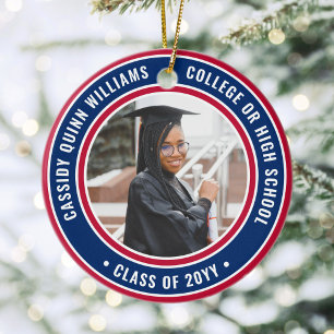 Adorno De Cerámica 2 Photo Graduation Elegant Red White and Blue