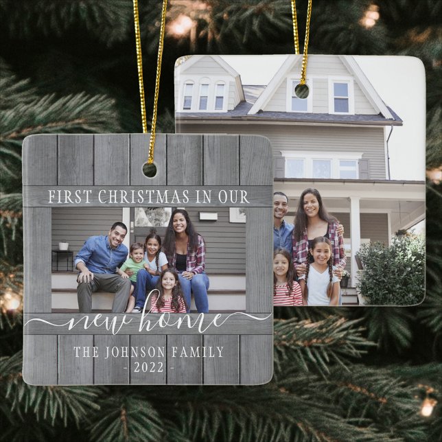 Adorno De Cerámica 2 Photo New Home First Christmas Faux Gray Wood (Subido por el creador)