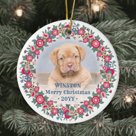 Adorno De Cerámica 2 Wreath de Navidades florales de festividad retro