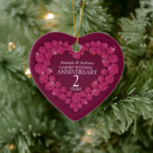 Adorno De Cerámica 2nd Wedding Anniversary garnet red heart