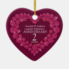Adorno De Cerámica 2nd Wedding Anniversary garnet red heart