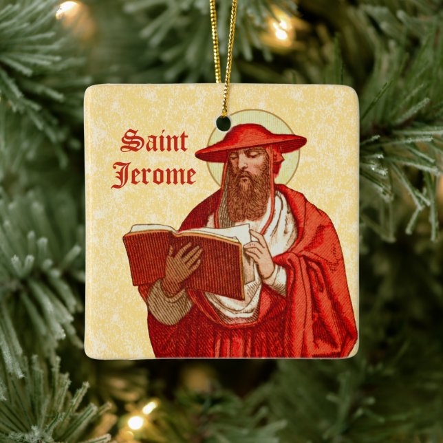 Adorno De Cerámica 2x St. Jerome como cardenal con libro (P 004) (Árbol)