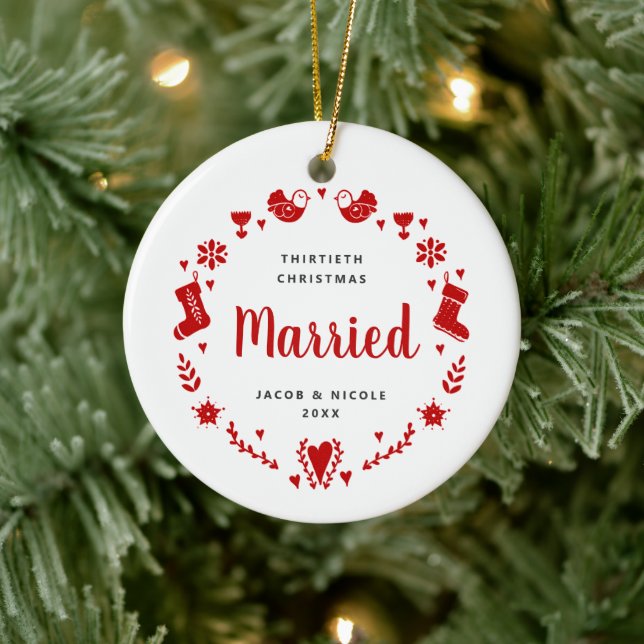 Adorno De Cerámica 30.ª Navidad casada con navidad personalizada (Árbol)