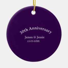 Adorno De Cerámica 30th wedding anniversary name date purple simple 